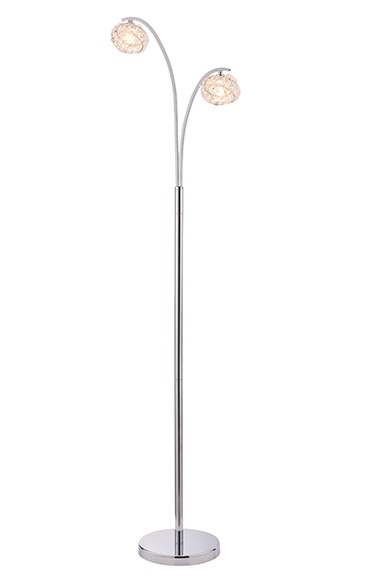 Chrome Floor Lamp With Two Clear Crystals Lights 160x41x25cm